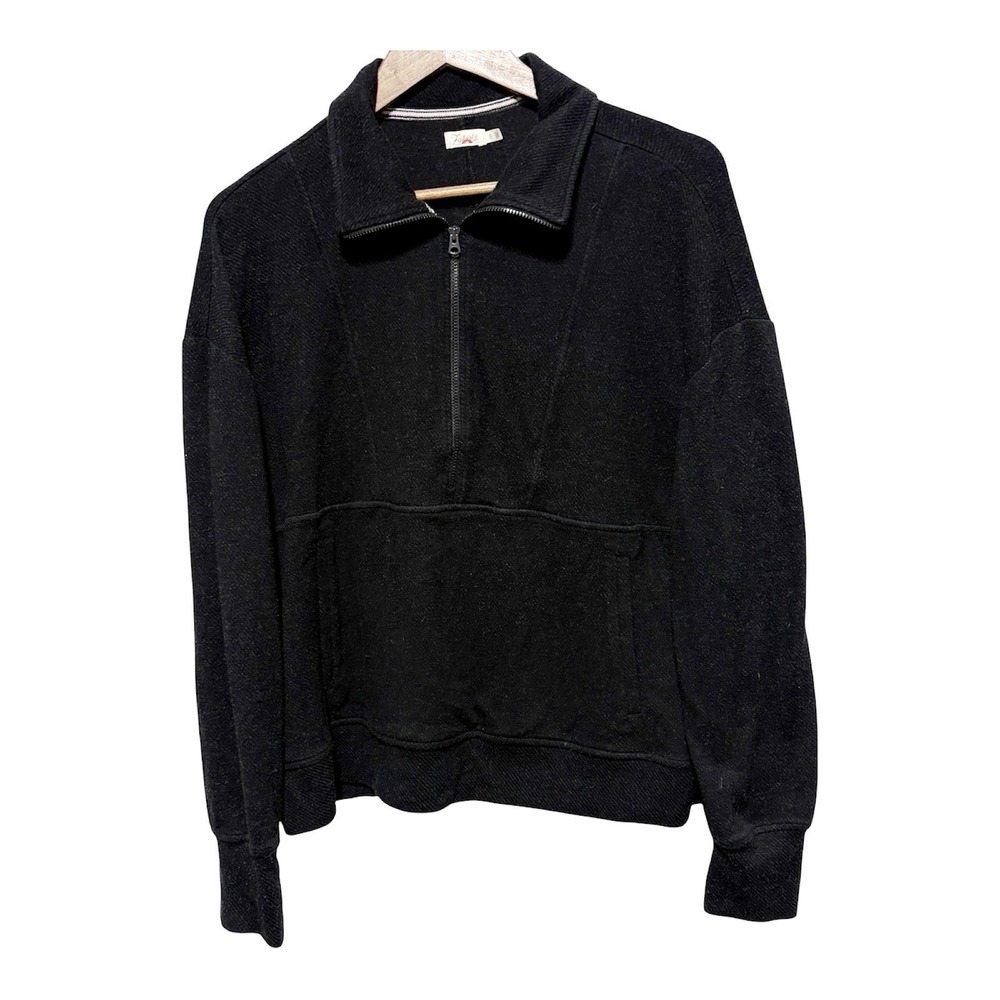 Faherty Legend Sweatshirt Womens XL Black 1/4 Zip Mock Neck Organic Cotton